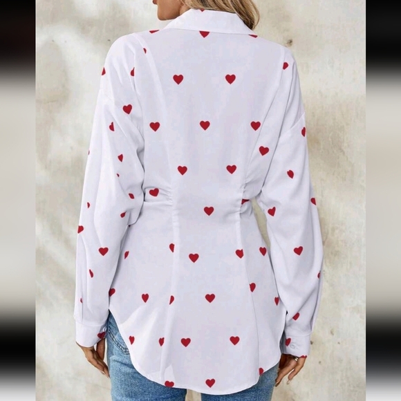 Women's Elegant French Style Heart Print Long Sleeve Shirt,Valentine's Day - Picture 3 of 5